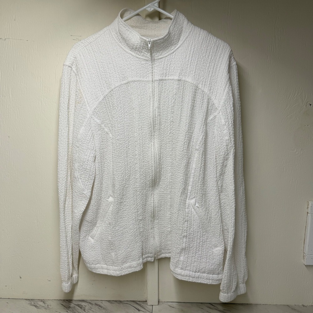 Orvis Sporting Traditions Womens XL White Full Zip Textured Seersucker Jacket